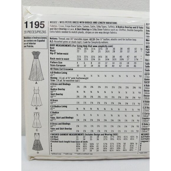Simplicity Sewing Pattern 1195 womens dress size 12-20 uncut factory folded - Picture 3 of 9